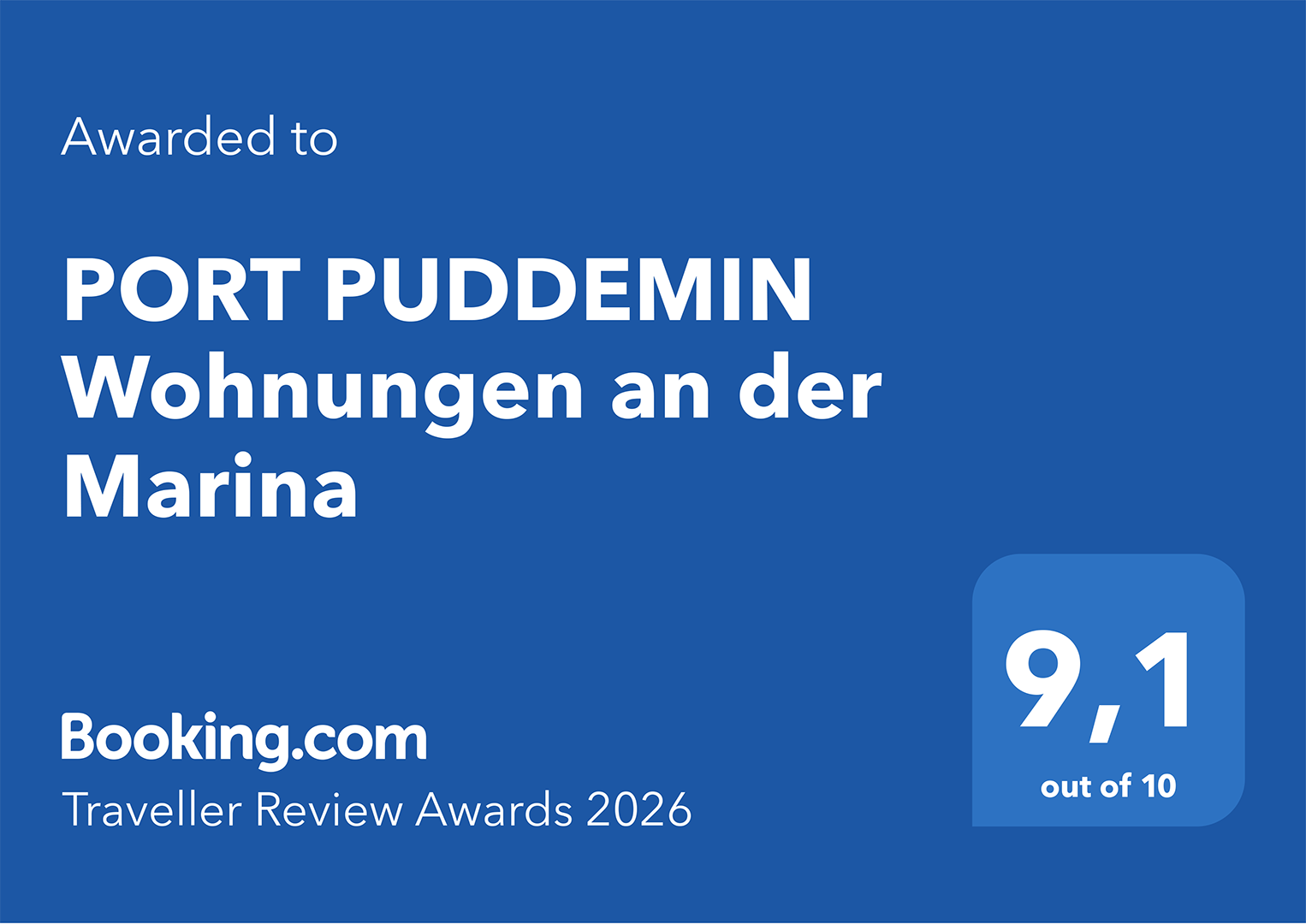 Award 2026 von booking.com: Ferienwohnungen in Puddemin